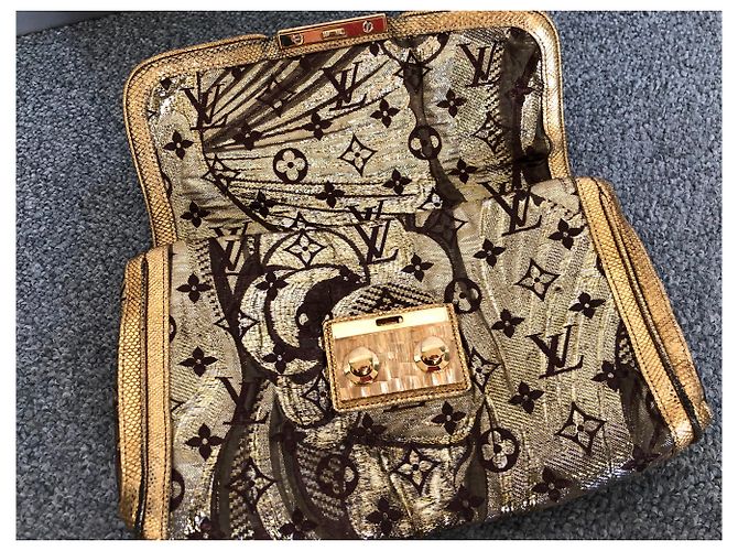 Louis Vuitton Thalia Beutel Brokat Seide Python Gold Golden Metallisch - Ansicht 4