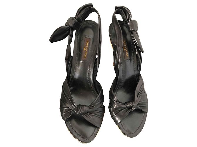 Louis Vuitton Black Leather Pumps Cork Platform - view 2