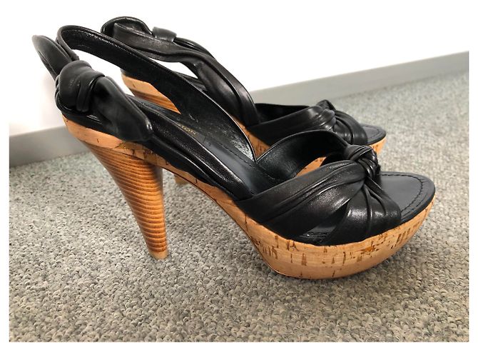 Louis Vuitton Black Leather Pumps Cork Platform - view 3
