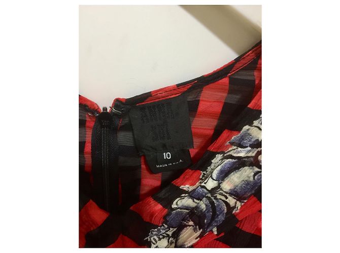 Anna Sui Seidenkleid mit Streifen und Blumen Schwarz Rot - Ansicht 9