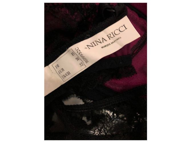 Completo Reggiseno e String Nina Ricci Fucsia e Pizzo Nero 85C Fuschia - vista 6
