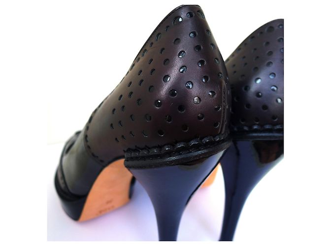 Tacchi con plateau Riddle in pelle nera Gucci 36 Nero - vista 3