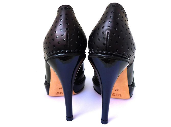 Tacchi con plateau Riddle in pelle nera Gucci 36 Nero - vista 4