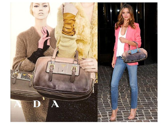 Borsa Bowler Prada Smoke Ombre Glace in pelle beige - vista 2