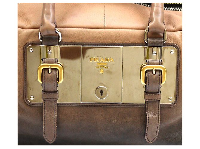 Borsa Bowler Prada Smoke Ombre Glace in pelle beige - vista 4