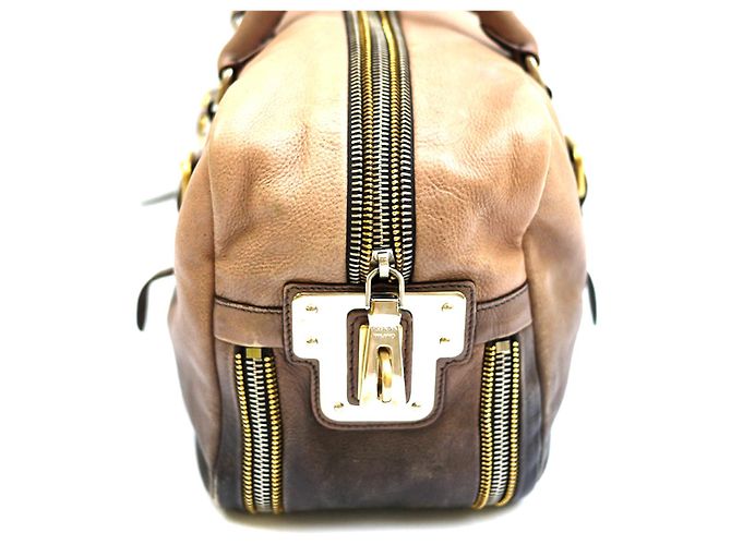 Borsa Bowler Prada Smoke Ombre Glace in pelle beige - vista 6