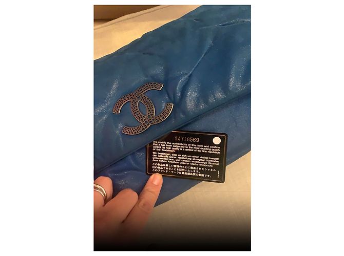 Borsa Chanel in pelle di agnello blu - vista 4