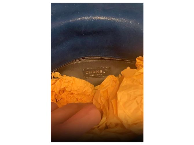 Borsa Chanel in pelle di agnello blu - vista 5