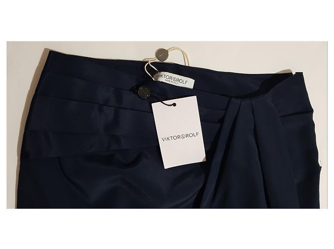 Falda Viktor & Rolf Azul Marino de Seda Talla 40 - vista 3