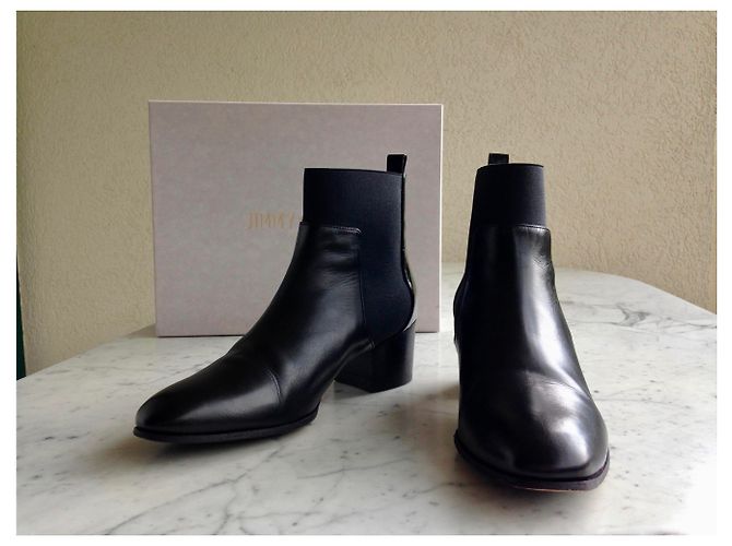 Jimmy Choo Hallow Chelsea Boots Black Leather Patent - view 3