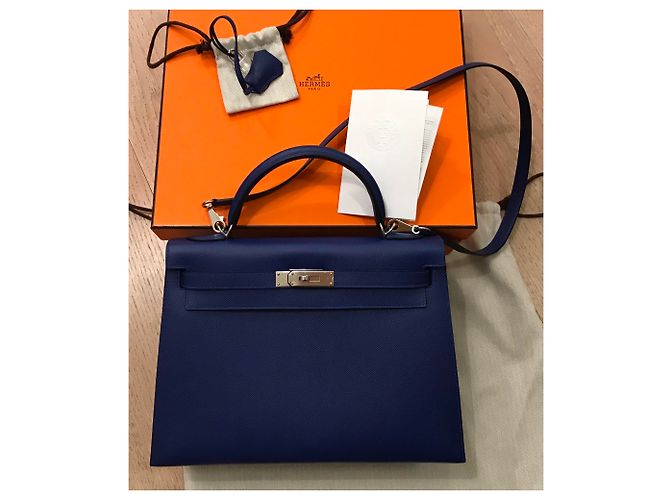 Kelly hermès sellaio 32 centimetro Blu - vista 5