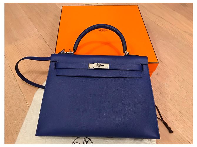 Kelly hermès sellaio 32 centimetro Blu - vista 6