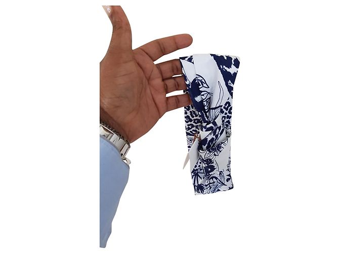 Hermès Diadema de seda Robert Dallet Blanco Azul - vista 3