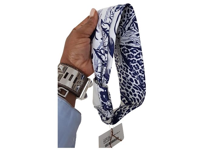 Hermès Diadema de seda Robert Dallet Blanco Azul - vista 4