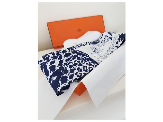 Hermès Diadema de seda Robert Dallet Blanco Azul - vista 5
