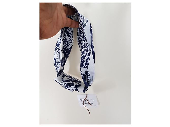 Hermès Diadema de seda Robert Dallet Blanco Azul - vista 6