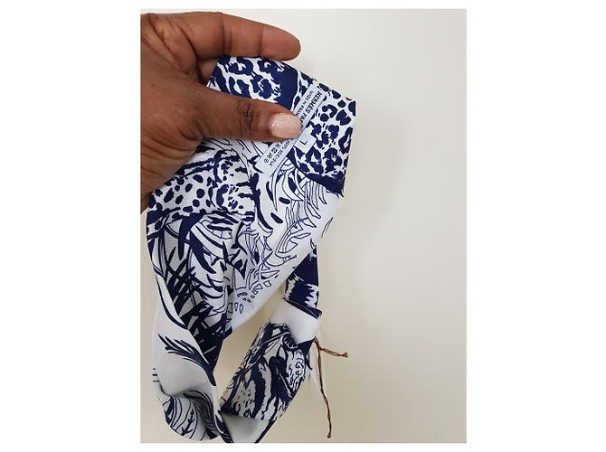 Hermès Diadema de seda Robert Dallet Blanco Azul - vista 7