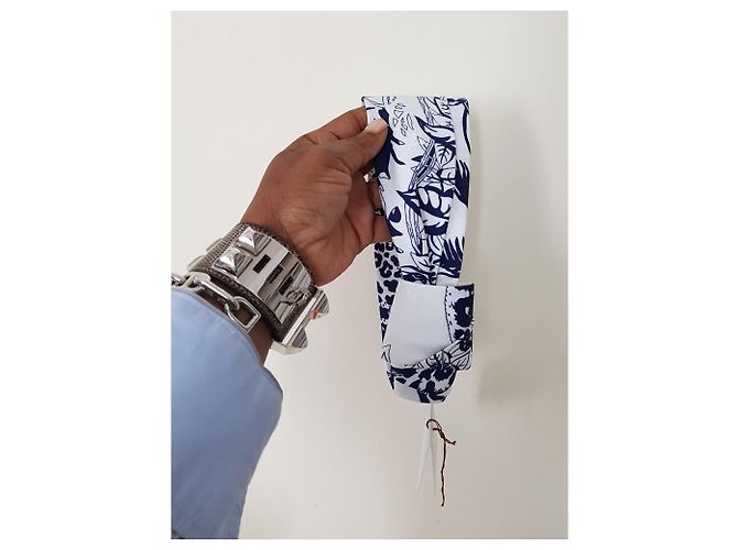 Hermès Diadema de seda Robert Dallet Blanco Azul - vista 8