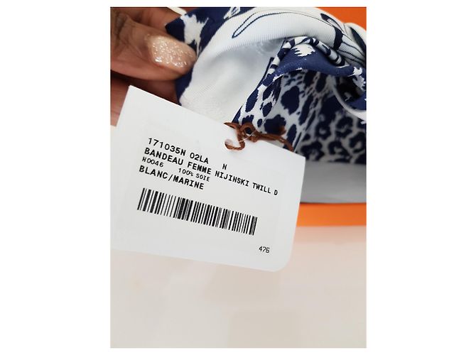 Hermès Diadema de seda Robert Dallet Blanco Azul - vista 9