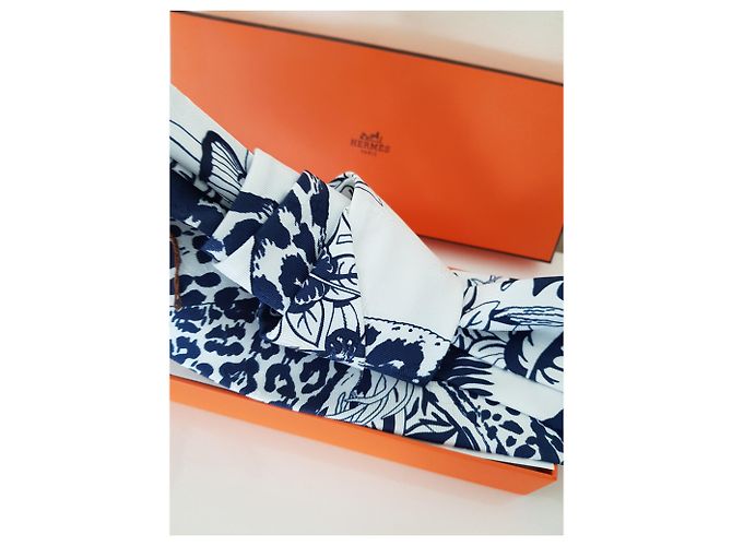 Hermès Diadema de seda Robert Dallet Blanco Azul - vista 2