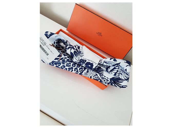 Hermès Diadema de seda Robert Dallet Blanco Azul - vista 10