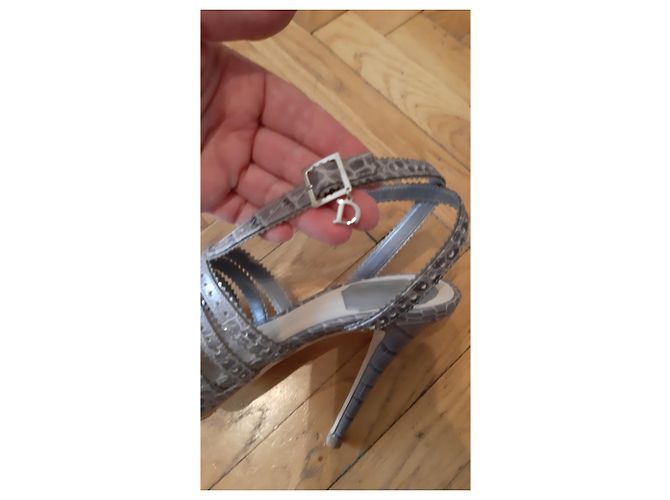 Sandali Christian Dior in pelle grigi Grigio - vista 7