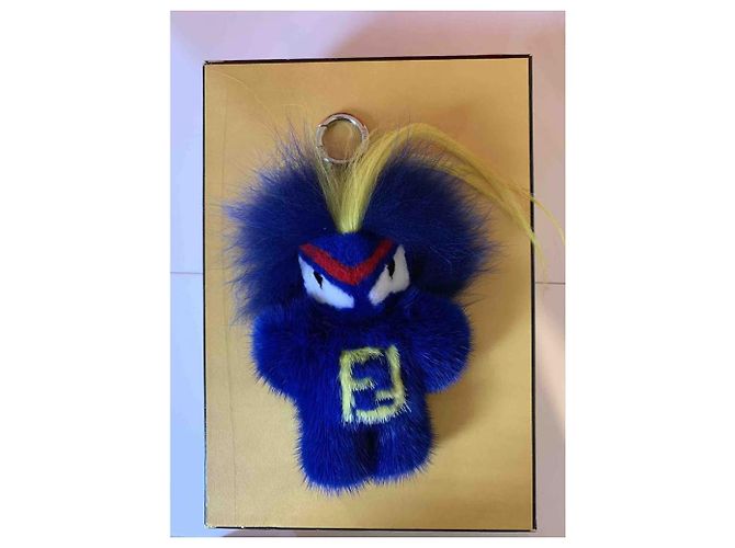 Portachina Fendi Fendirumi Bug-Kun in pelliccia blu e giallo - vista 2
