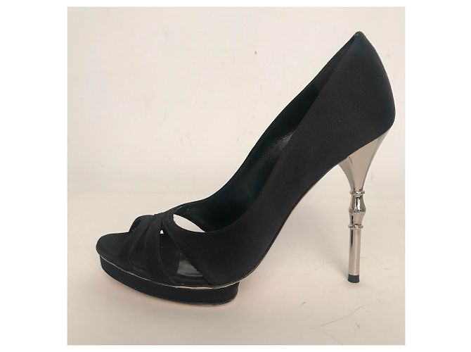 Gucci Peep-Toe Pumps Schwarzer Satin 36 - Ansicht 2
