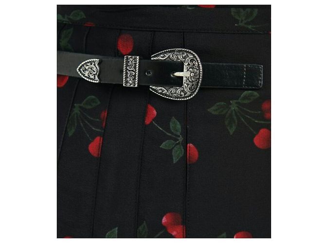 Falda corta de seda plisada The Kooples Estampado Cerezas Negra Negro - vista 2