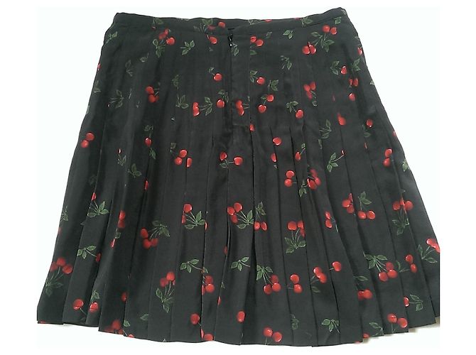 Falda corta de seda plisada The Kooples Estampado Cerezas Negra Negro - vista 6
