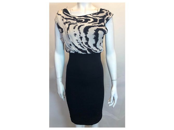 Alice + Olivia Schwarzes Kleid mit Seidentop Zebraprint Weiß - Ansicht 2