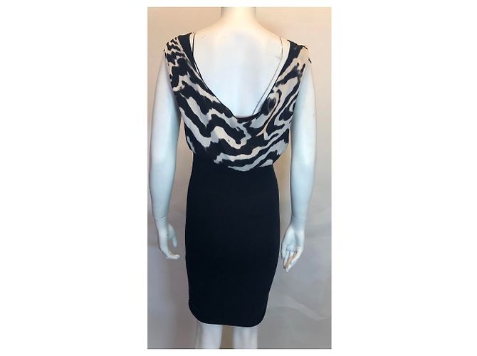 Alice + Olivia Schwarzes Kleid mit Seidentop Zebraprint Weiß - Ansicht 5