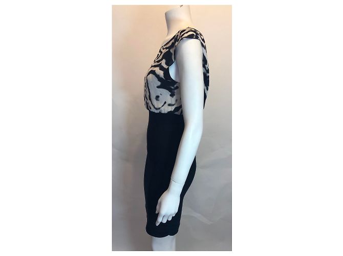 Alice + Olivia Schwarzes Kleid mit Seidentop Zebraprint Weiß - Ansicht 6
