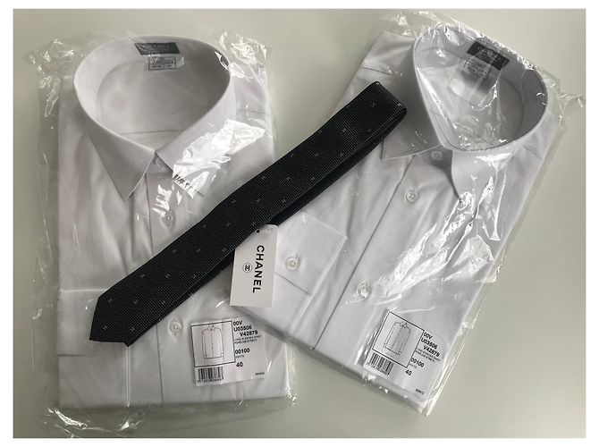 CAMICIA A DUE UOMINI CHANEL TAGLIA MANICA LUNGA 40 & SA TIE . NUOVI ARTICOLI Bianco - vista 2