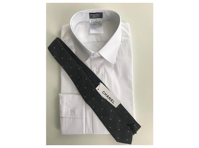CAMICIA A DUE UOMINI CHANEL TAGLIA MANICA LUNGA 40 & SA TIE . NUOVI ARTICOLI Bianco - vista 5
