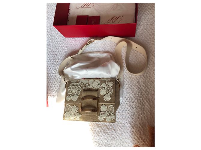 Borsa a mano Roger Vivier in lino beige - vista 2