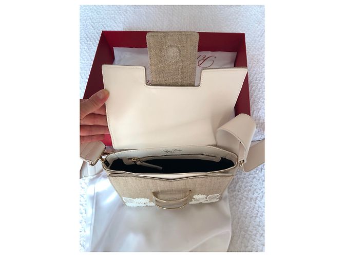 Borsa a mano Roger Vivier in lino beige - vista 3