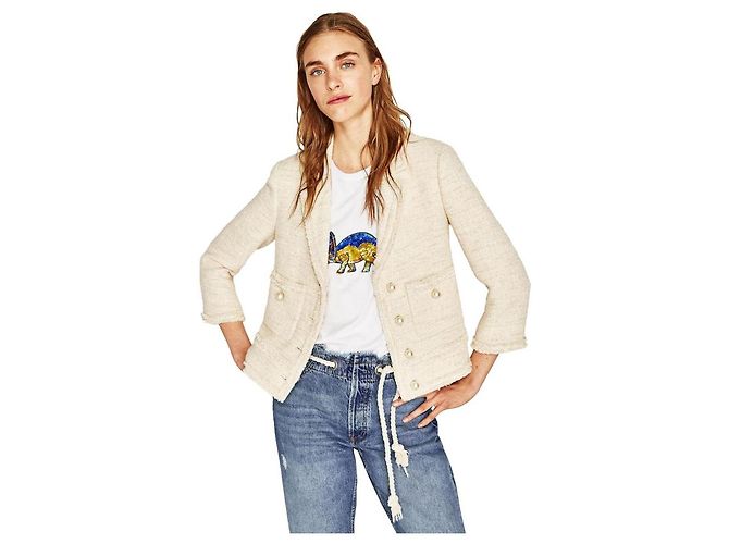 Zara Creme Tweedjacke - Ansicht 4