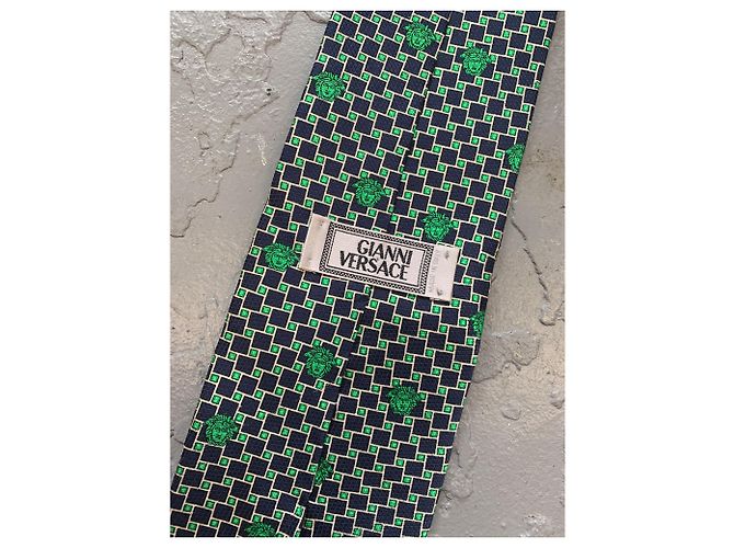 Cravatta Gianni Versace Medusa in seta verde scuro - vista 4