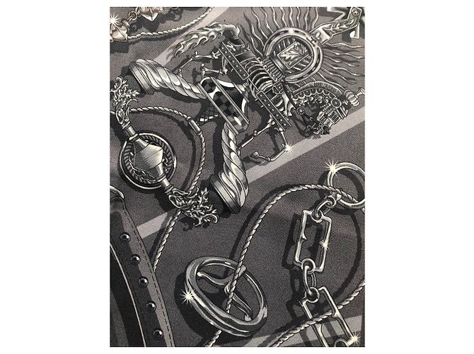 Hermès C'est La Fete vintage silk 70 Nero Grigio Grigio antracite - vista 10