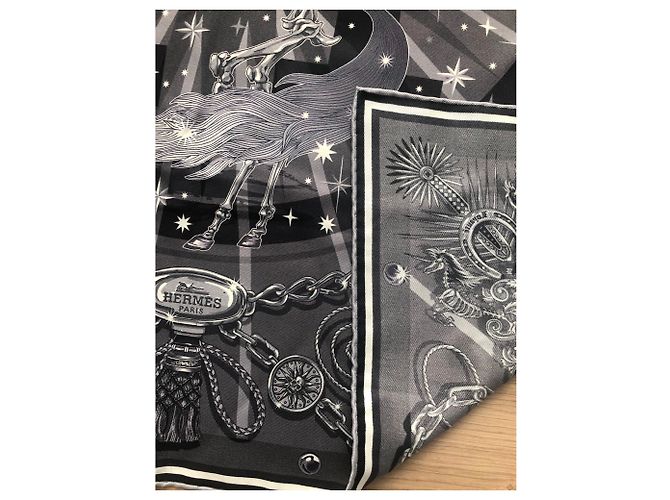 Hermès C'est La Fete vintage silk 70 Nero Grigio Grigio antracite - vista 11