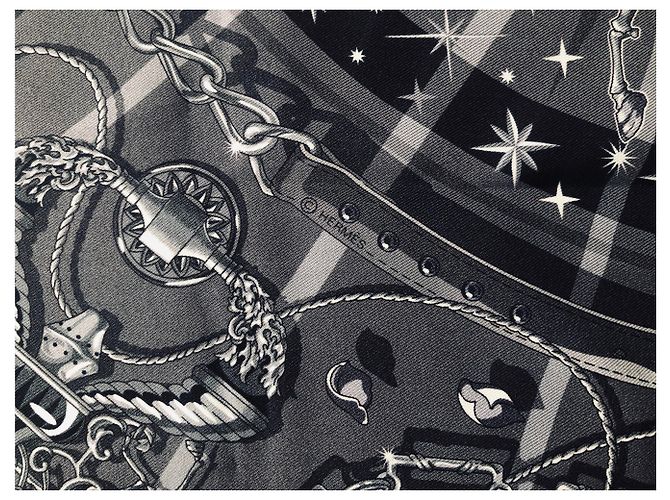 Hermès C'est La Fete vintage silk 70 Nero Grigio Grigio antracite - vista 3