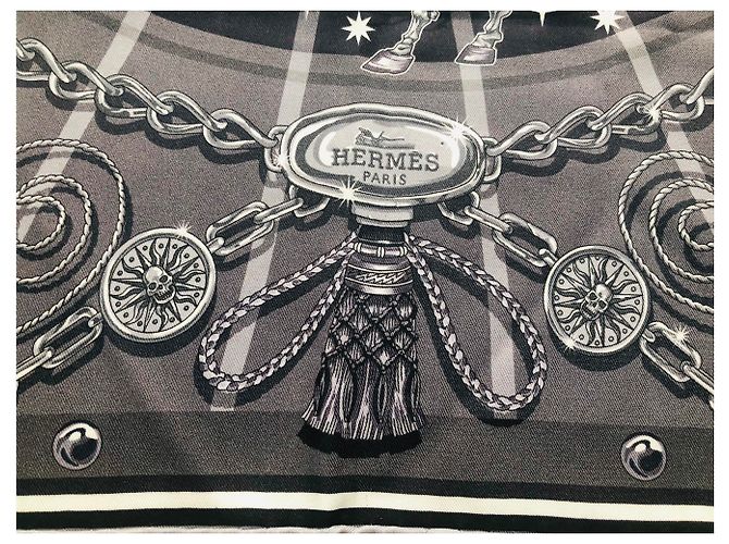 Hermès C'est La Fete vintage silk 70 Nero Grigio Grigio antracite - vista 7