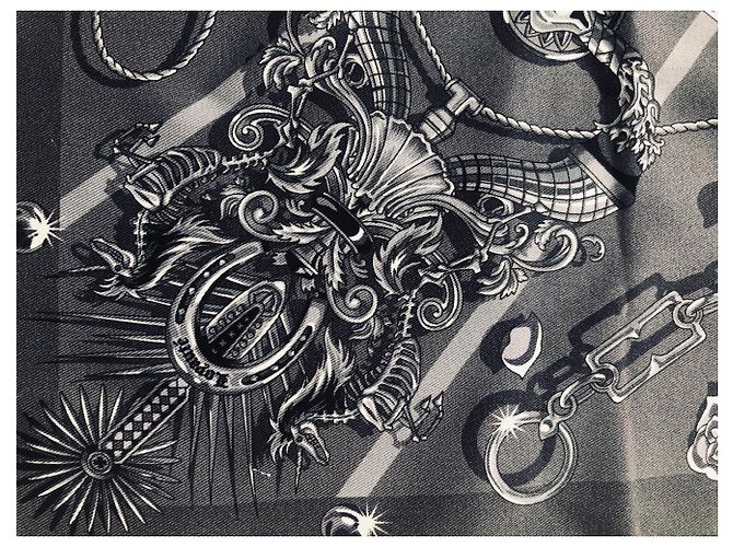 Hermès C'est La Fete vintage silk 70 Nero Grigio Grigio antracite - vista 9