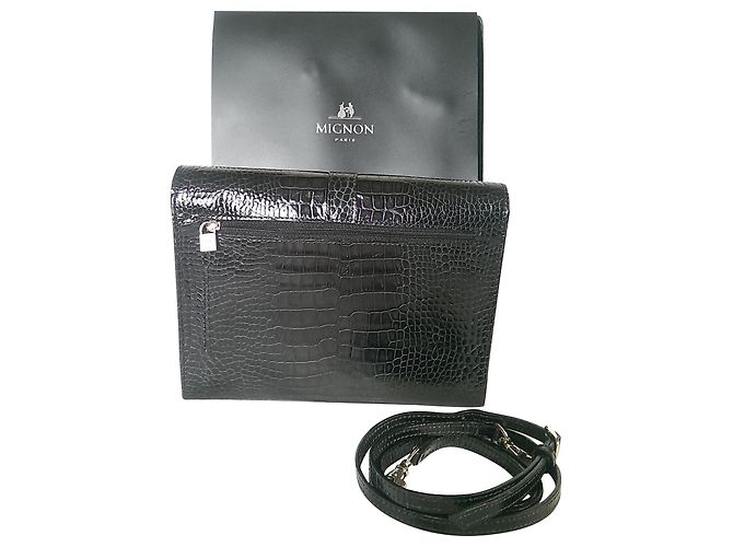 Autre Marque Mignon Paris Pouch Elisee Veau Croco Savannah Pelle Nera Nero - vista 2