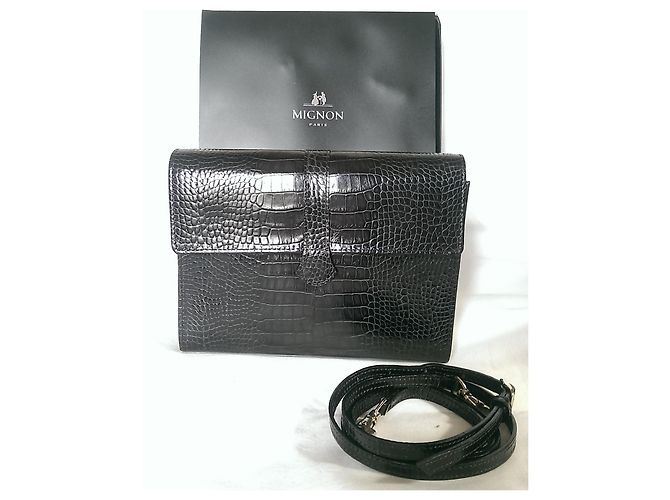 Autre Marque Mignon Paris Pouch Elisee Veau Croco Savannah Pelle Nera Nero - vista 3