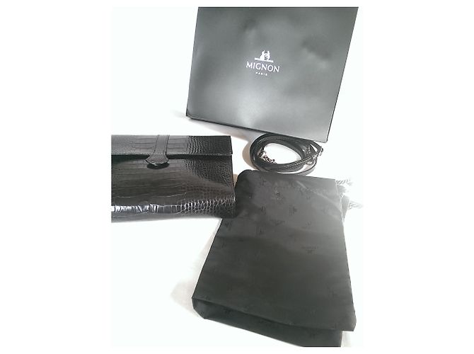 Autre Marque Mignon Paris Pouch Elisee Veau Croco Savannah Pelle Nera Nero - vista 5