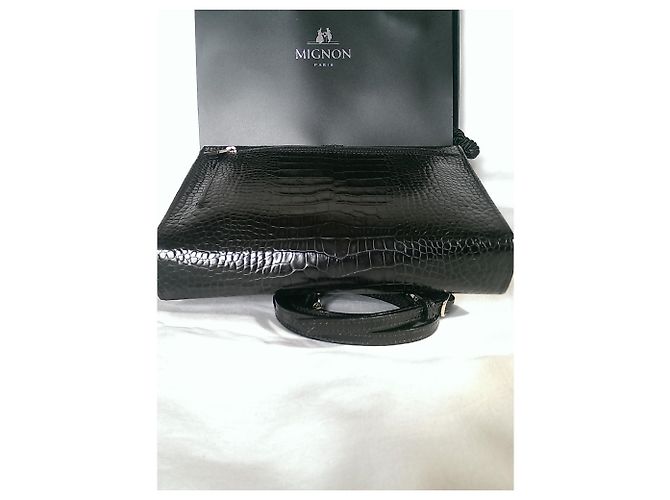 Autre Marque Mignon Paris Pouch Elisee Veau Croco Savannah Pelle Nera Nero - vista 8