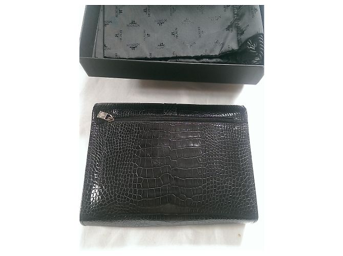 Autre Marque Mignon Paris Pouch Elisee Veau Croco Savannah Pelle Nera Nero - vista 9