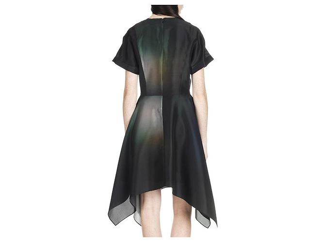 Vestido skater assimétrico Kenzo em seda tie dye verde - vista 2
